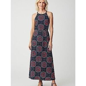 French Grey Nichelle Knit Medallion Print Halter Maxi‎ Blue/Red dress - L EUC